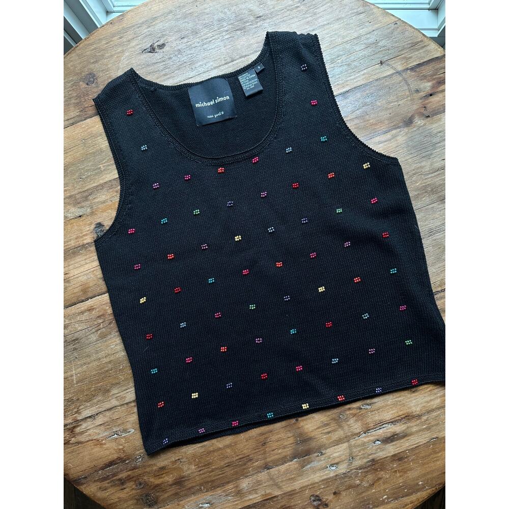 Vintage Michael Simon Hand Beaded Short Sleeve Sweater Size Small